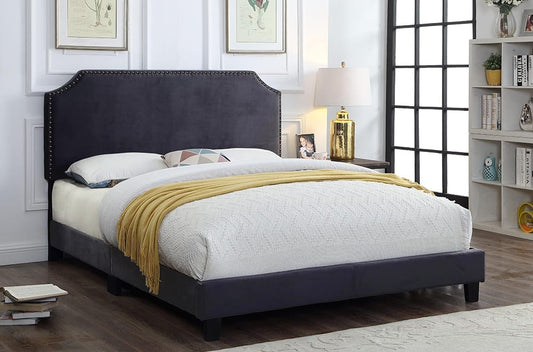 Velvet Scalloped Bed Frame with Adjustable Headboard -T2116