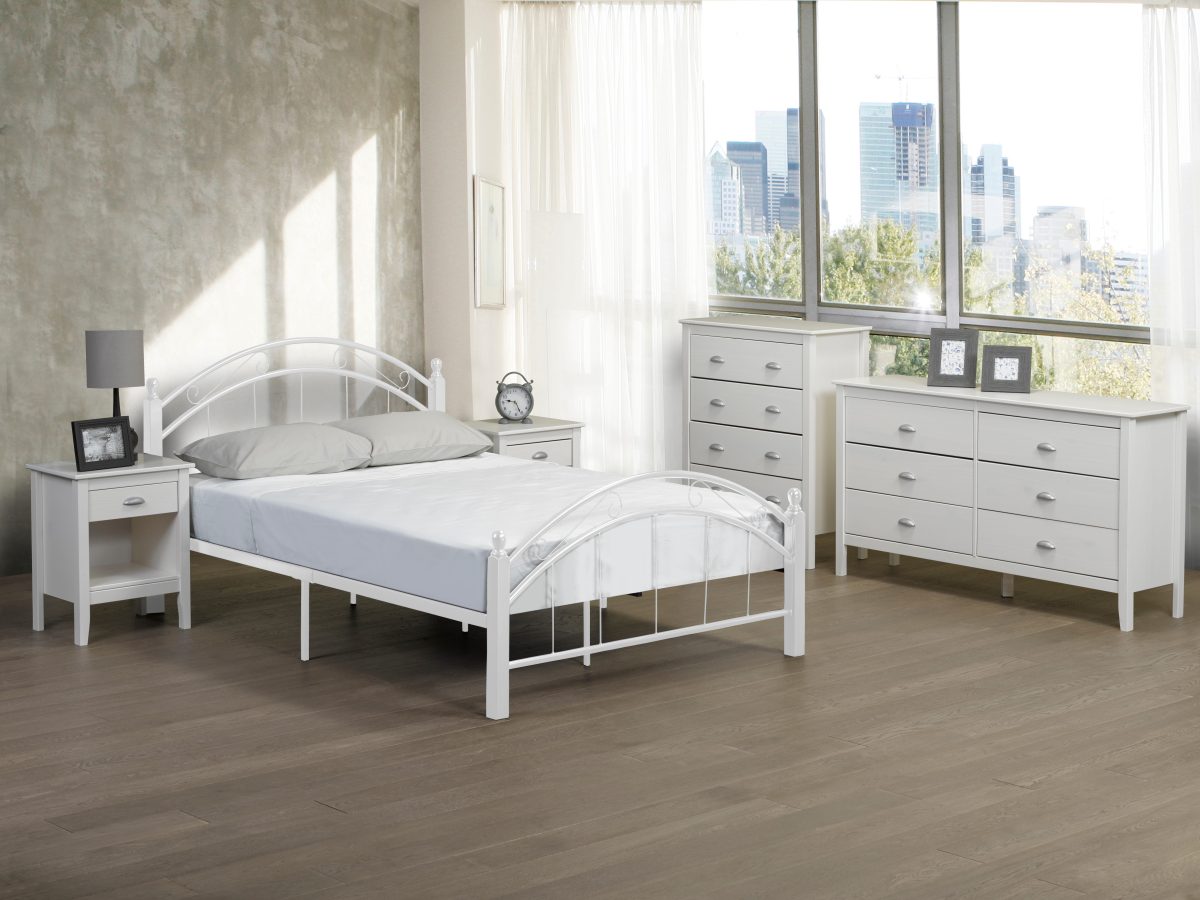 Metal & Wood Platform Bed with Curved Headboard-T2320