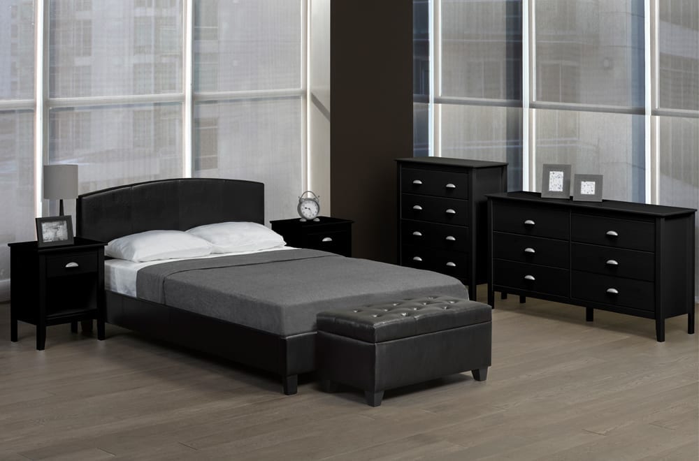 Leatherette-Clad Platform Bed-T2350