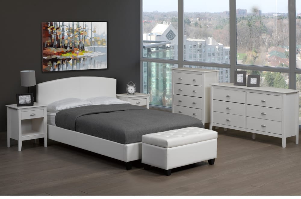 Leatherette-Clad Platform Bed-T2350