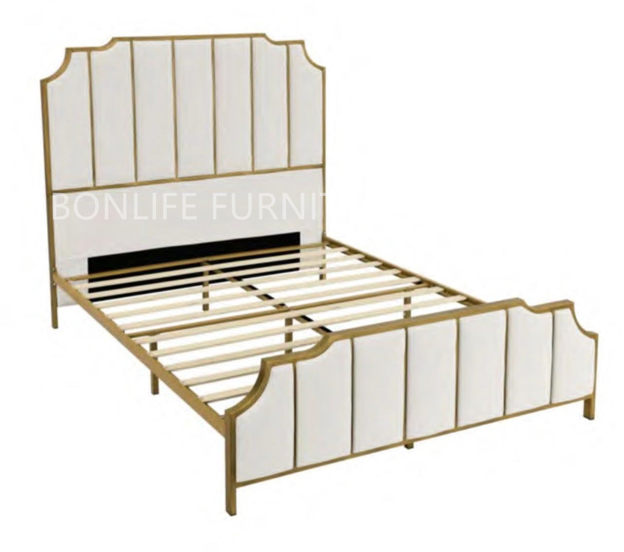 Luxury Cream Upholstered Metal Bed Frame with Gold Trim –BIANCA