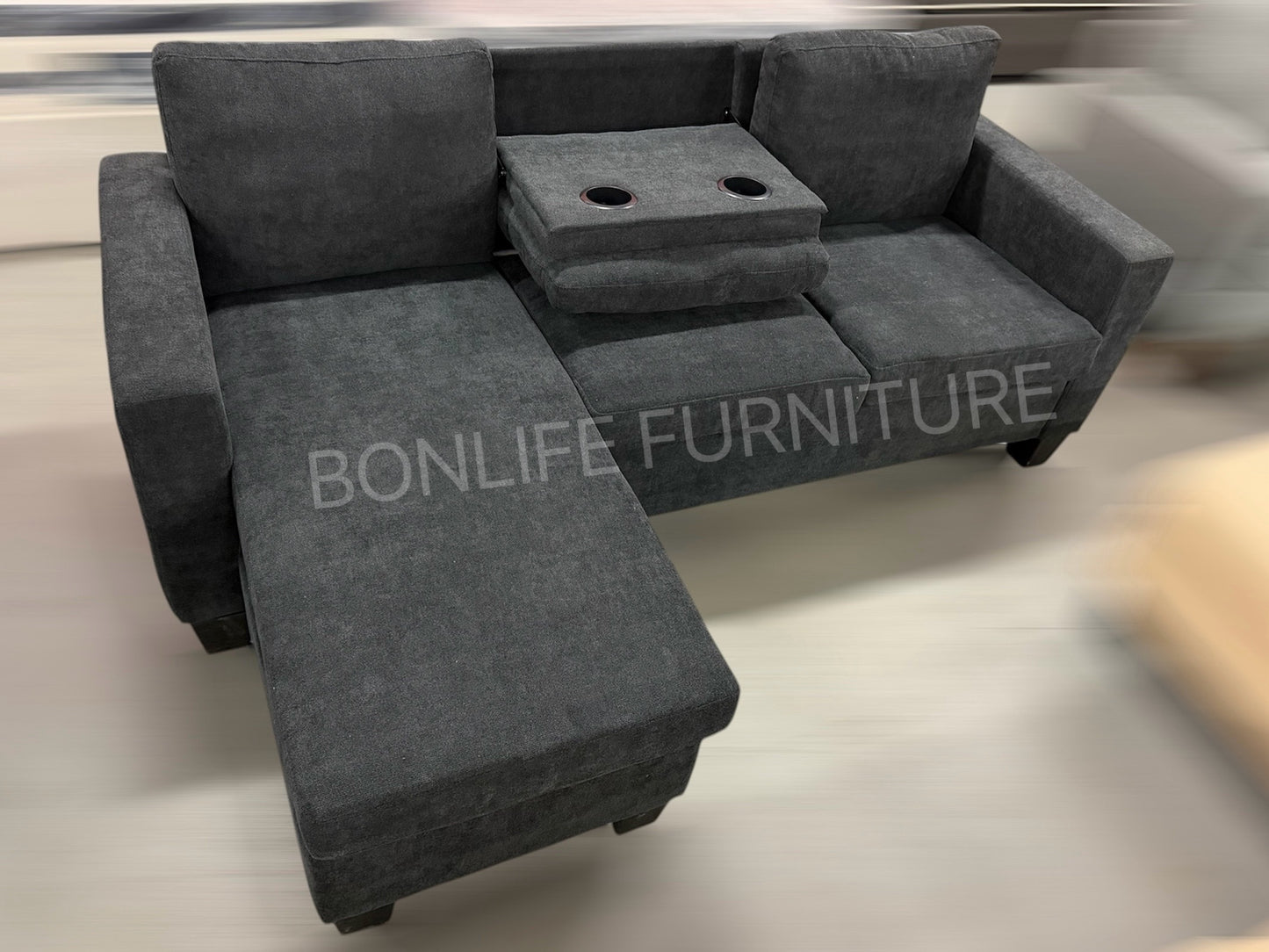 Reversible Fabric Sectional Sofa with Drop-Down Tray – TATE
