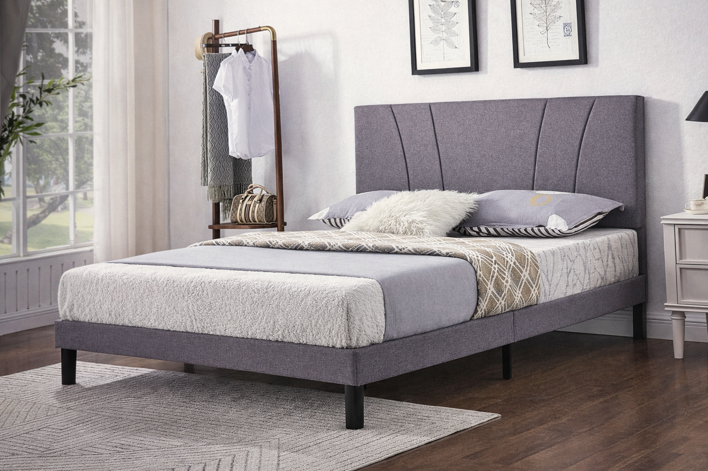 Online Clearance Special-Modern Grey Upholstered Platform Bed –TC2
