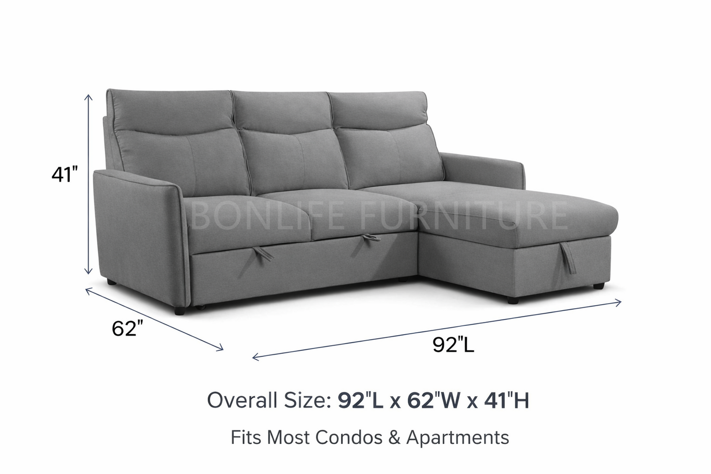 Grey Sofa Bed Sectional with Storage & Reversible Chaise-I9027