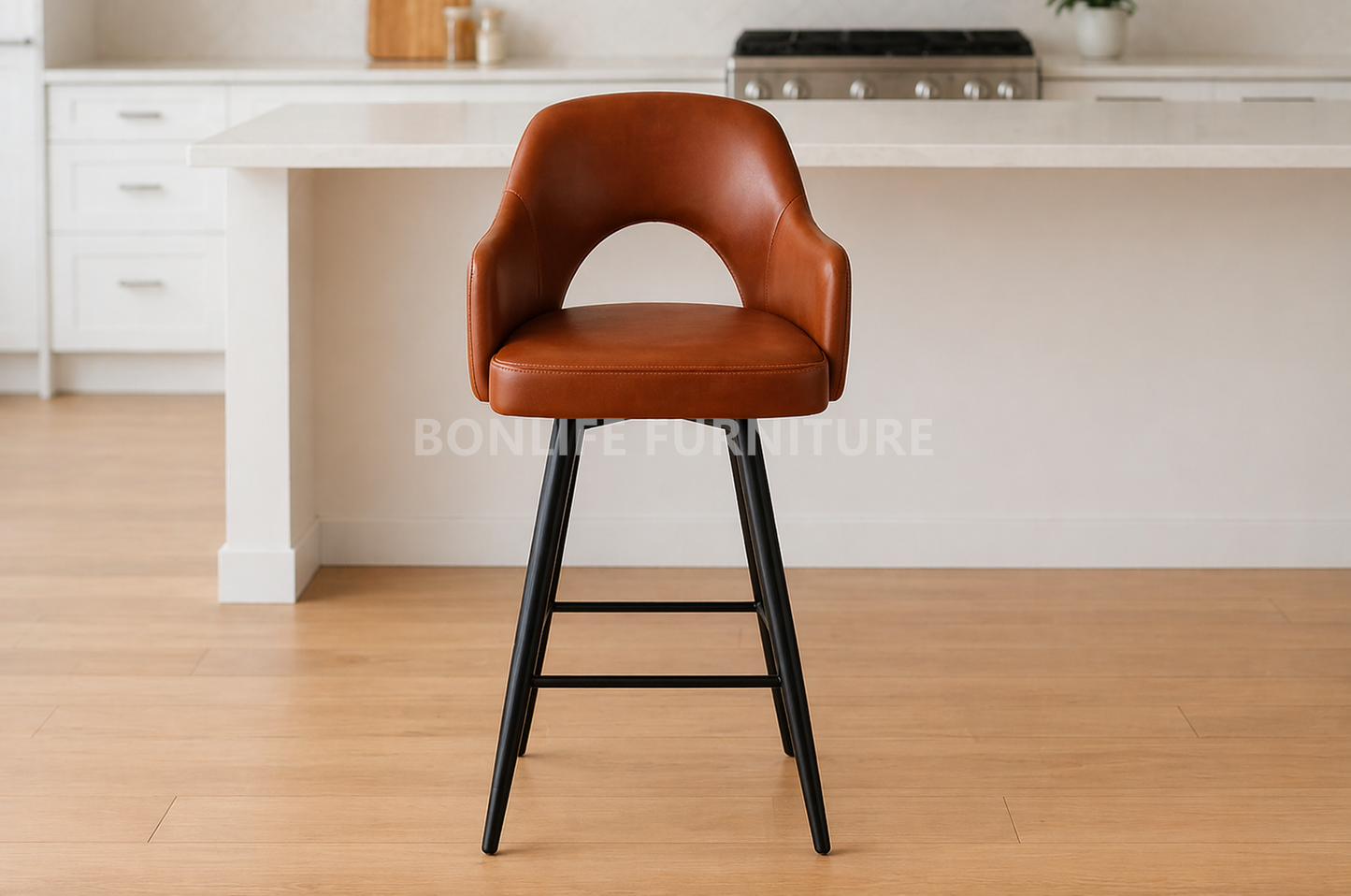 Modern Swivel Bar Stool Set of 2 – Caramel Leatherette Counter Chairs-T3290