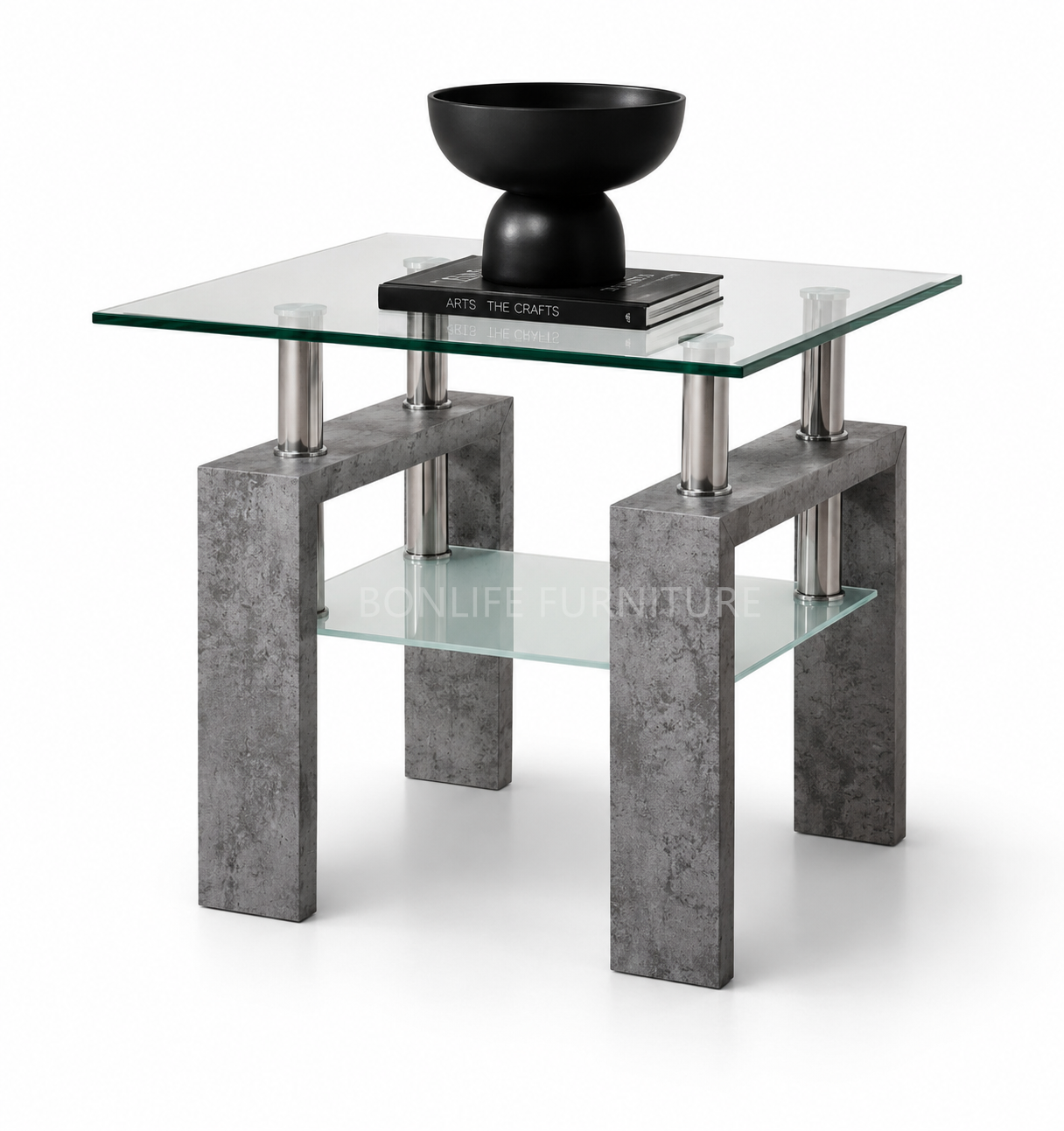 Glass Coffee Table & End Table Collection with Grey Faux Marble Legs-I2061