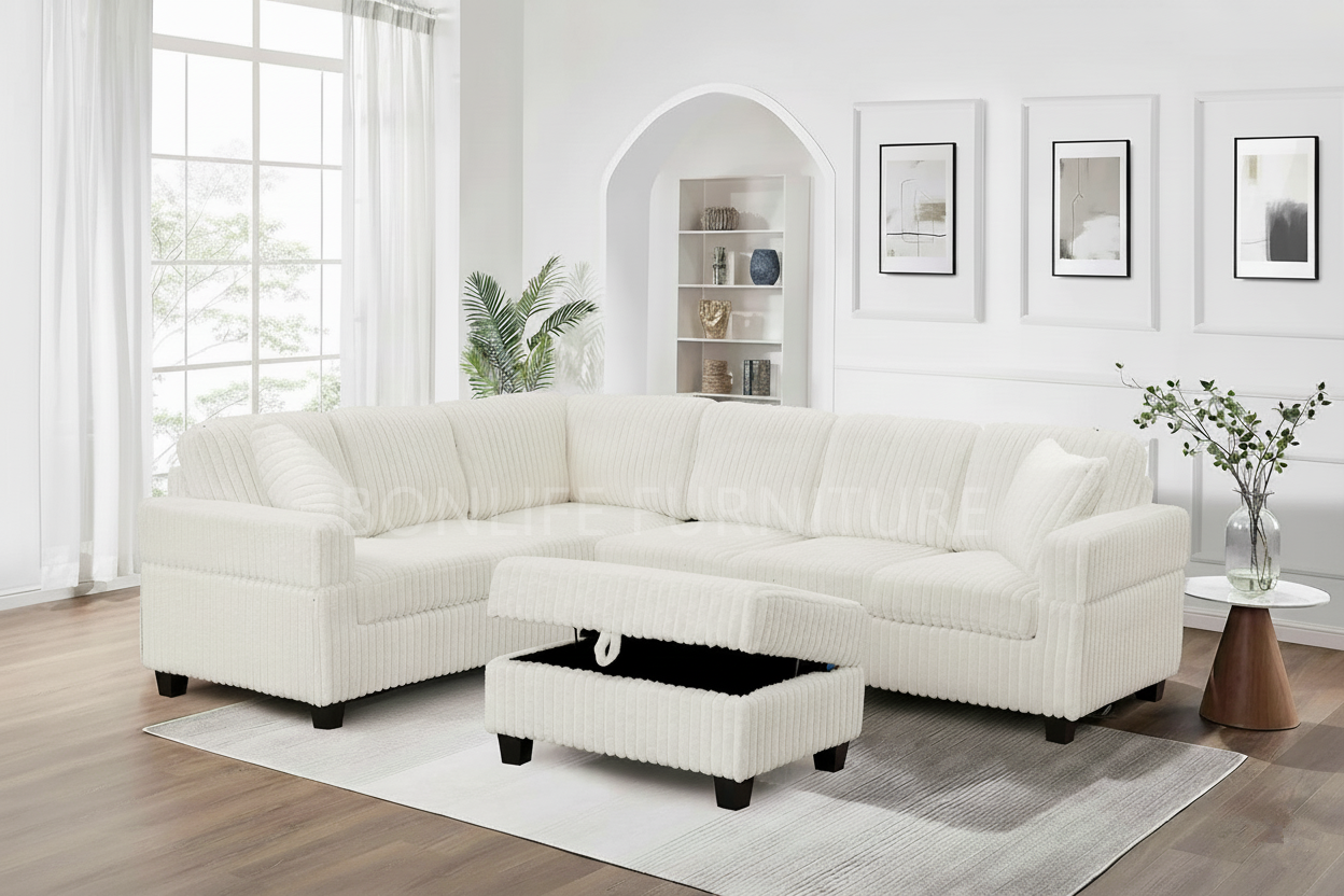 Corduroy Fabric Sectional Sofa with Ottoman-GILLIAN