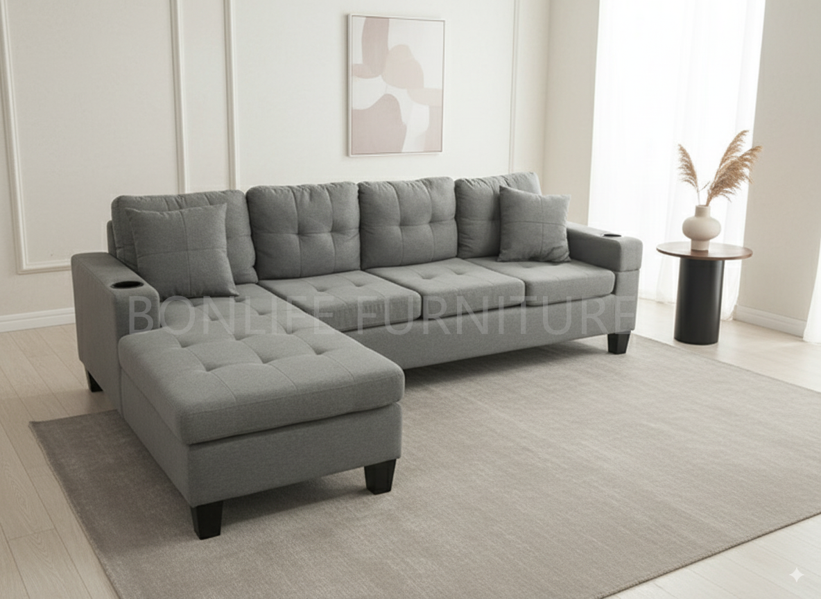 Modern Fabric Sectional Sofa with Cup Holders-D6212