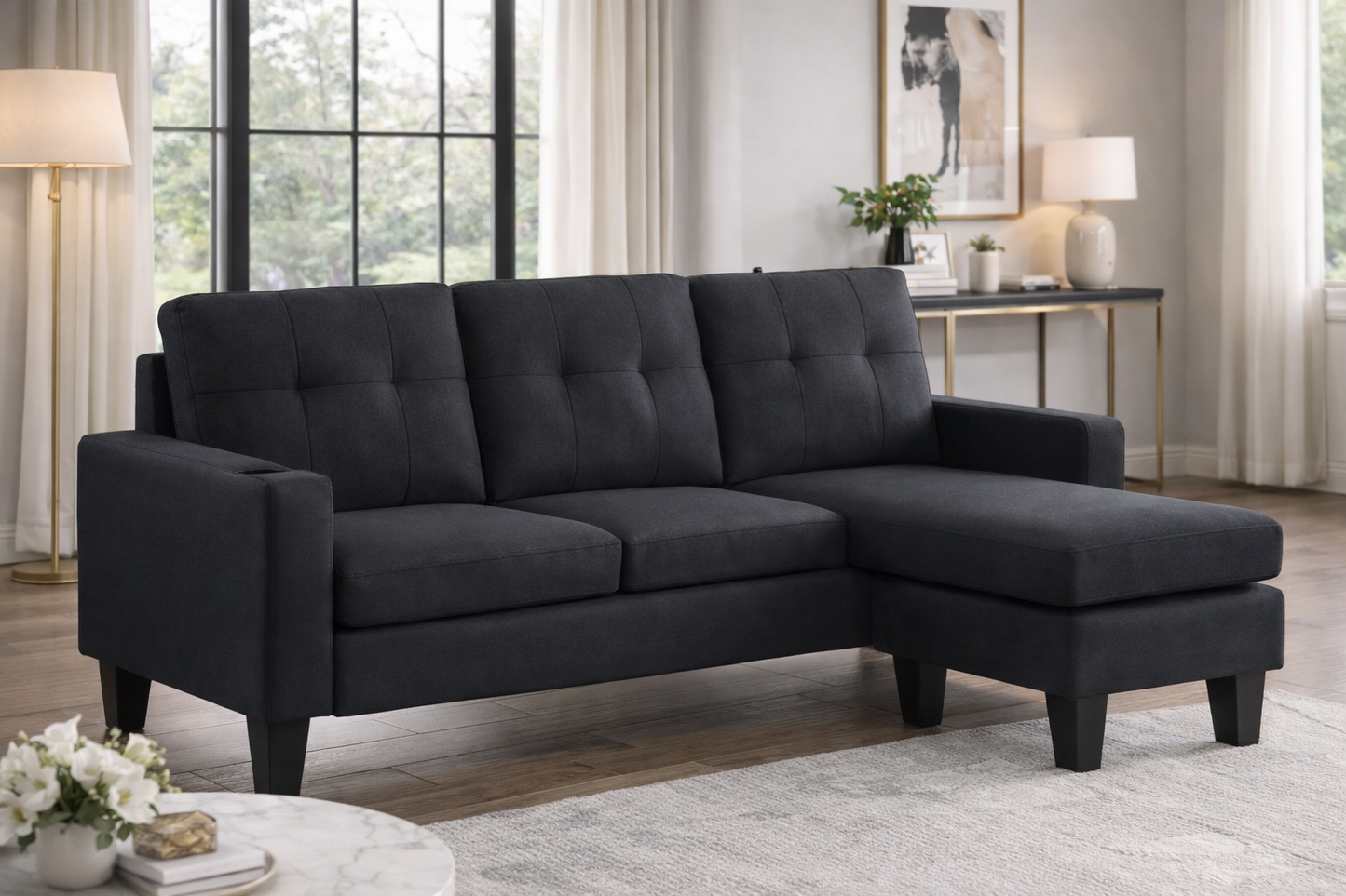 Small Reversible Fabric Sectional Sofa-ROBYN