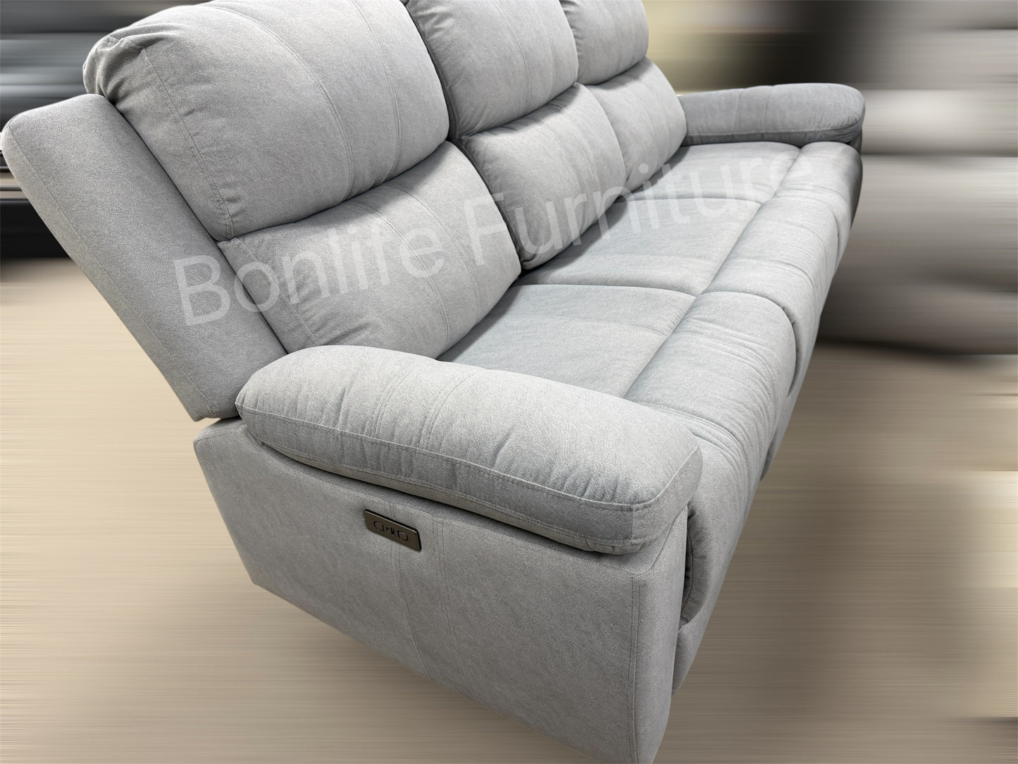 Power Reclining Sofa, Loveseat & Chair – Grey Fabric-T1125
