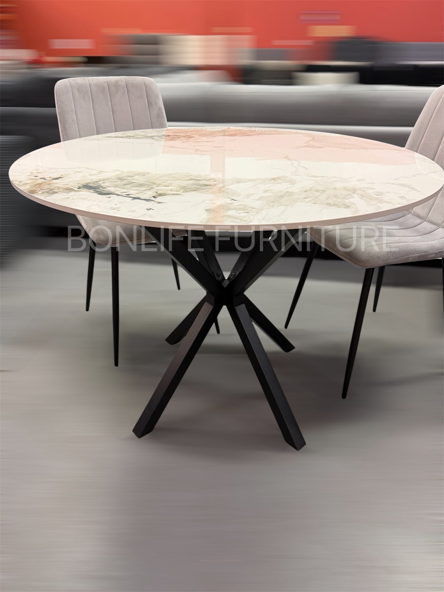 Modern 5-Piece Round Dining Set with Chanel Stone Table Top-I1650