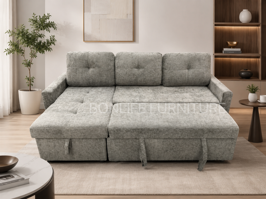 83" Pull-Out Sofa Bed with Reversible Storage Chaise-BS