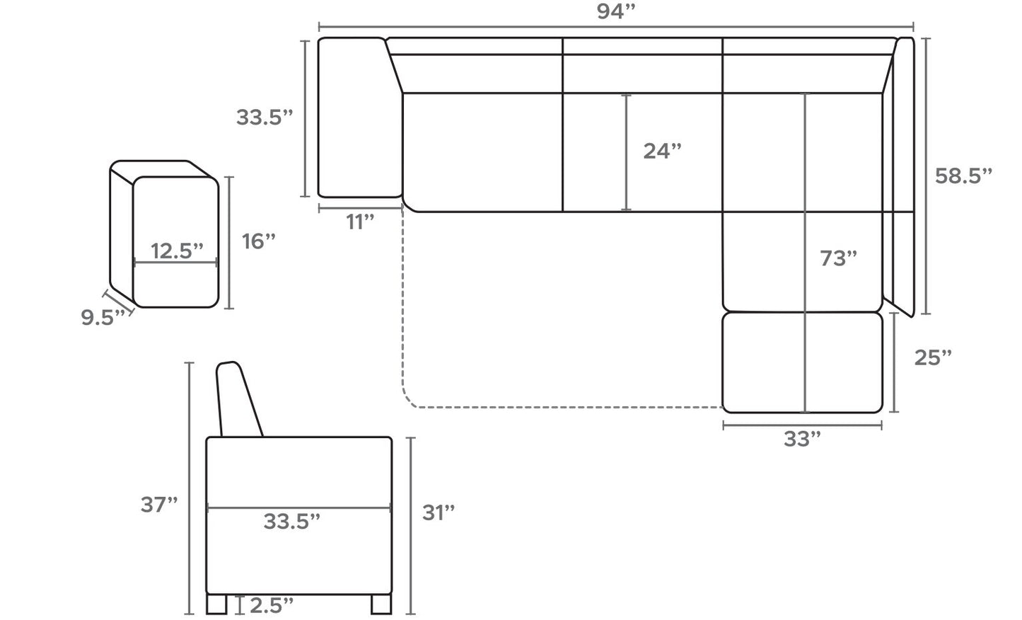Reversible Pull-Out Sofa Bed Sectional with Storage Ottoman-T1225