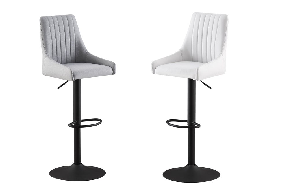 Modern Linen Adjustable Bar Stool Set of 2 – White or Grey Upholstered Counter Height Stools-T3285