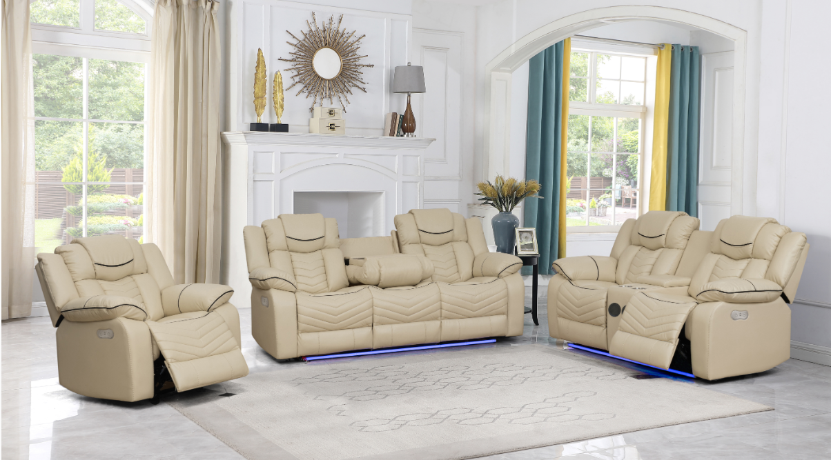 3-Piece Air Leather Power Recliner Sofa Set-Roger