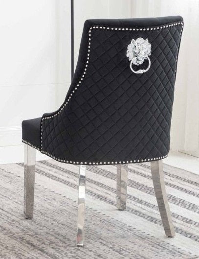 Set of 2 Velvet Dining Chairs with Chrome Lion Knocker-I1251