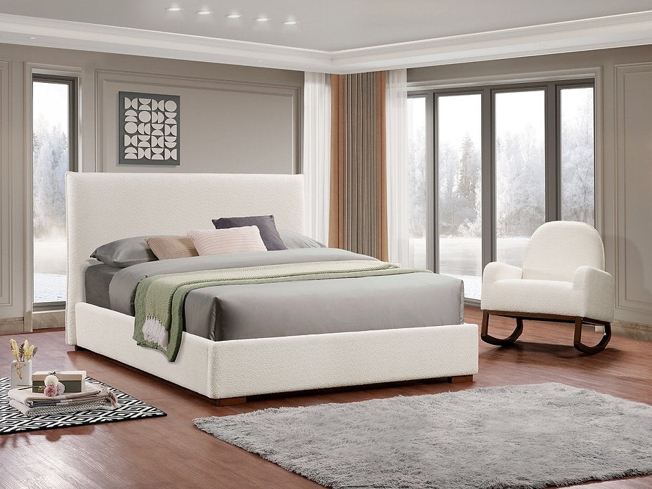 Modern Beige Bouclé Platform Bed-I5568