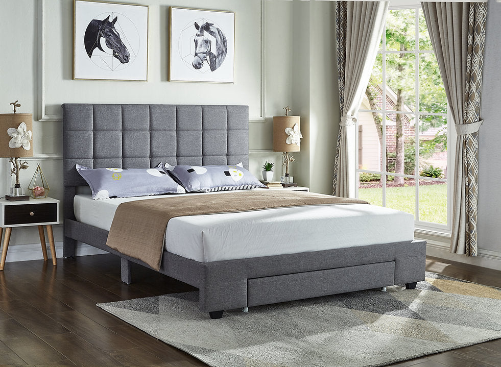 Grey Fabric Storage Bed-I5493