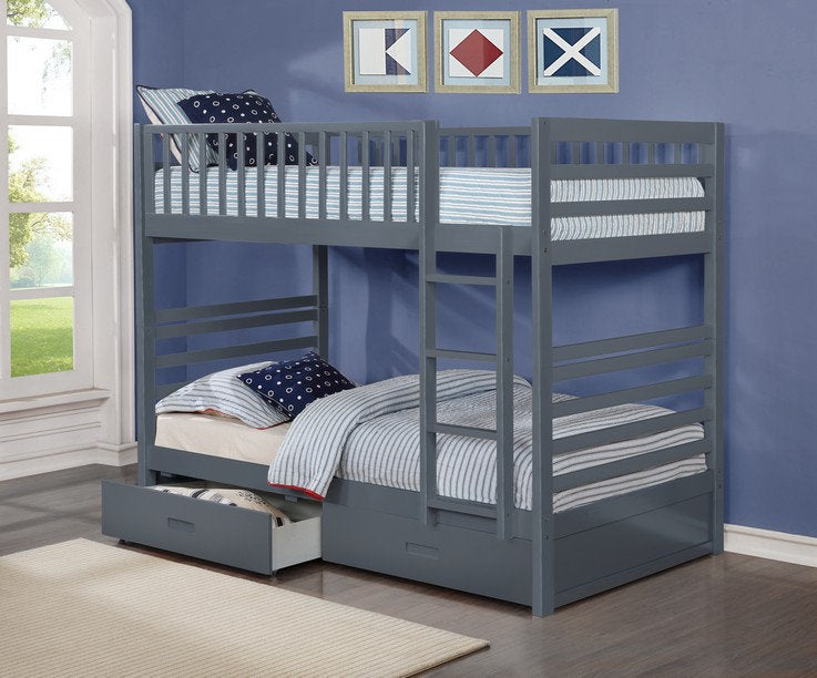Solid Wood Single/Single Bunk Bed with Storage Drawers –I110
