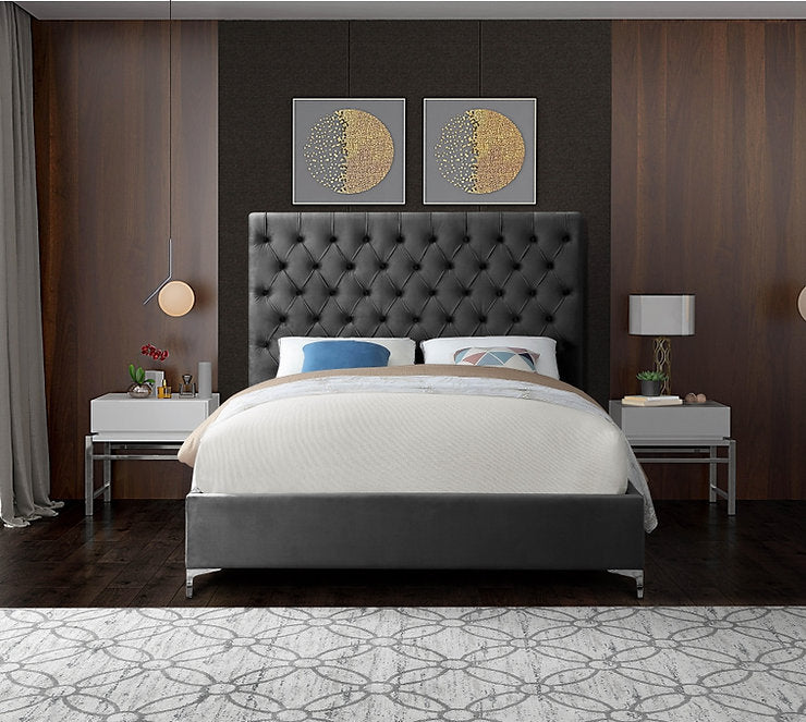 Velvet Fabric With Deep Button Tufting Bed-I5640