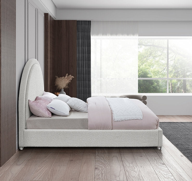 Cream Bouclé Platform Bed -I5205