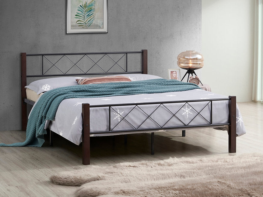Steel & Wood Bed Frame-I125