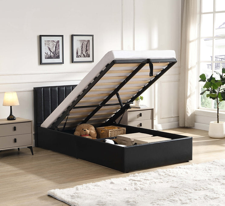 Black Hydraulic Storage Platform Bed with Vertical Tufted Headboard-I5160