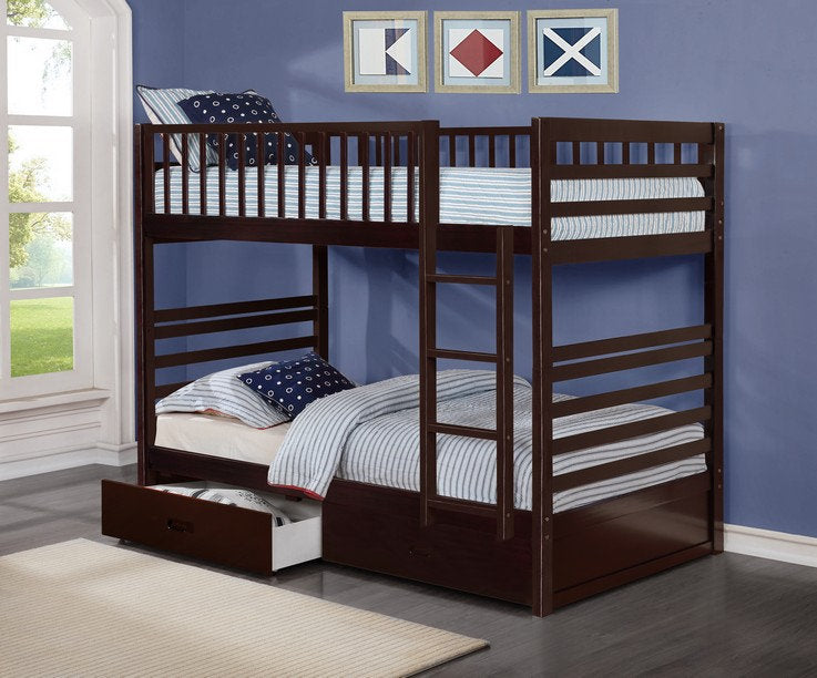 Solid Wood Single/Single Bunk Bed with Storage Drawers –I110
