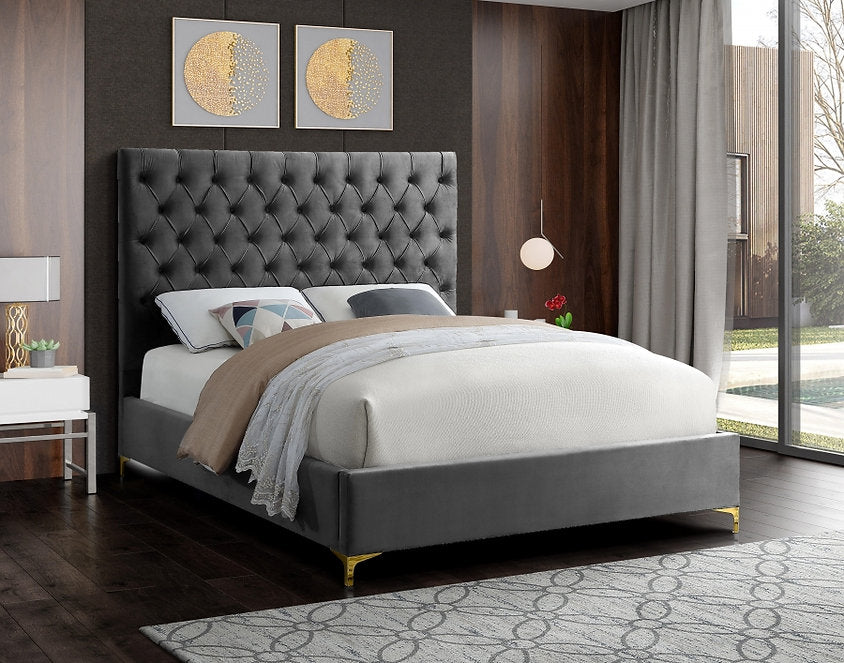 Velvet Fabric With Deep Button Tufting Bed-I5640