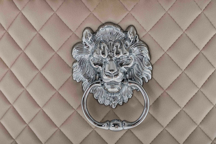 Set of 2 Velvet Dining Chairs with Chrome Lion Knocker-I1253