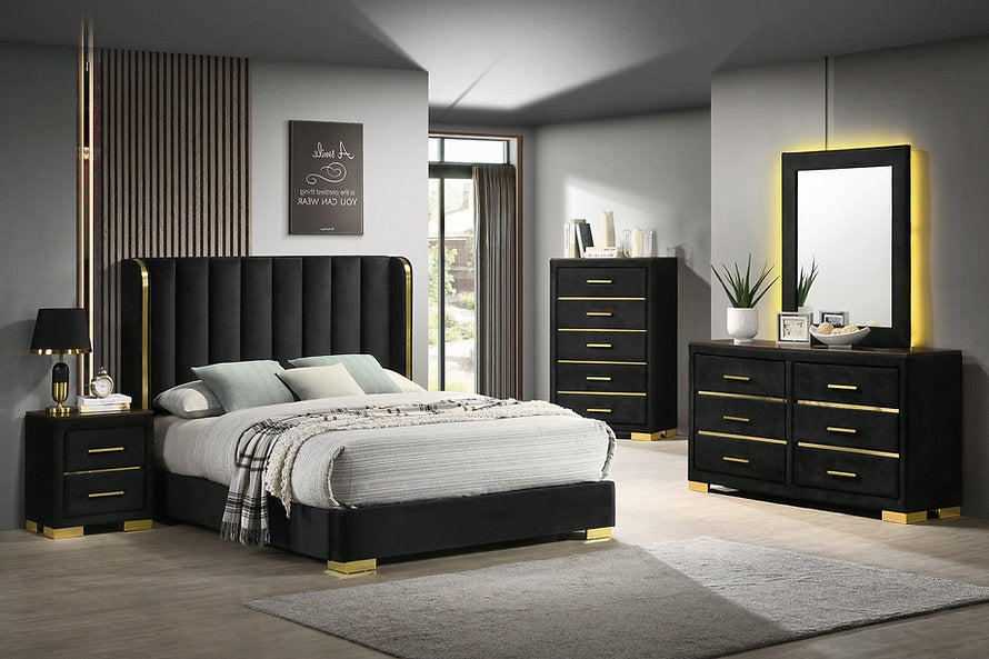 Vertical Tufted Velvet Platform Bed-Madison