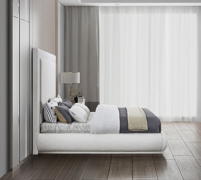 Mid-Century Modern Cream Linen Platform Bed-I5200