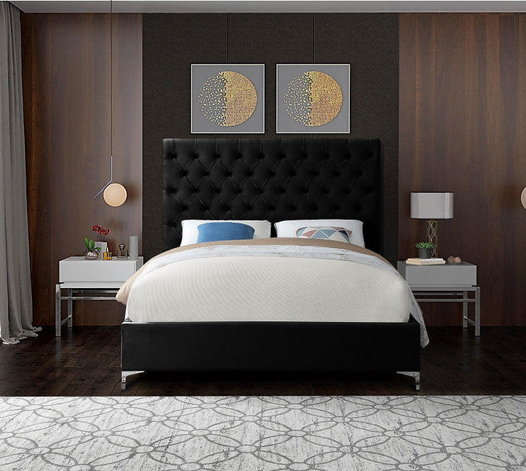 Velvet Fabric With Deep Button Tufting Bed-I5643