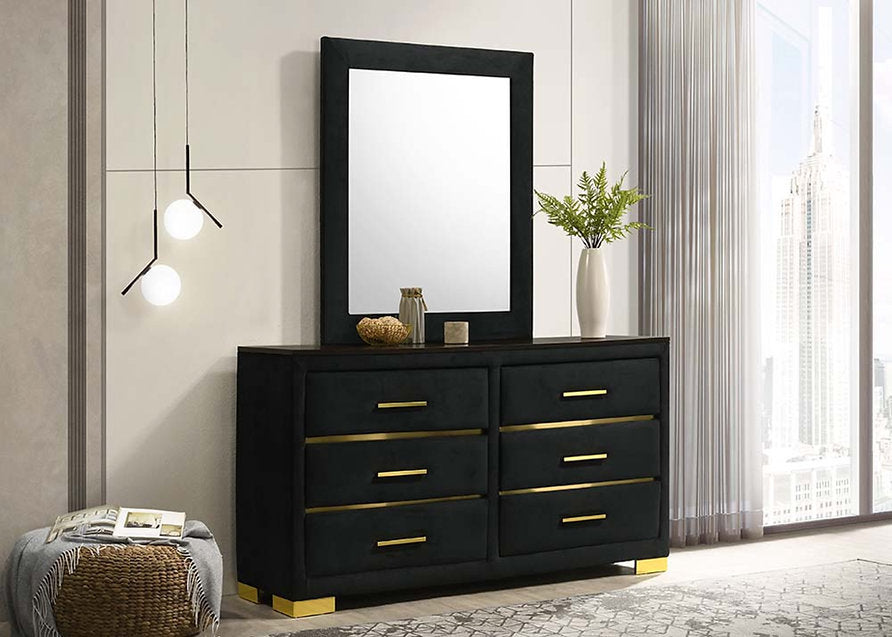 Black Velvet Bed with Gold Accent-Aurora(I100)