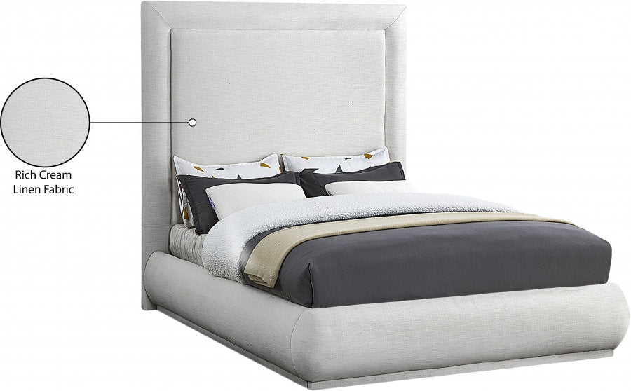Mid-Century Modern Cream Linen Platform Bed-I5200