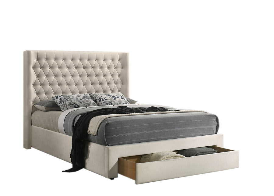 Diamond Tufted Velvet Storage Bed with Drawer-I5761