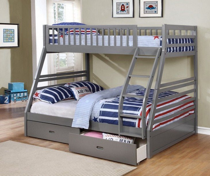 Solid Wood Convertible Bunk Bed with Drawers – I117
