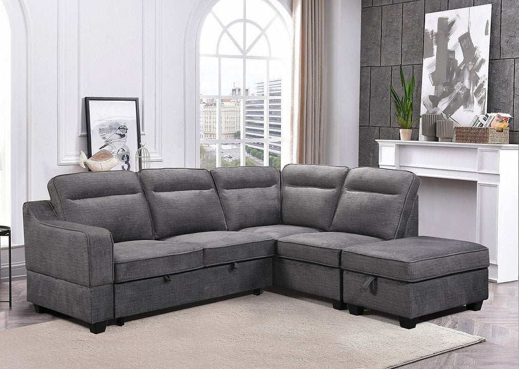 Modern Grey Fabric RHF Sofa Bed Sectional-I9010