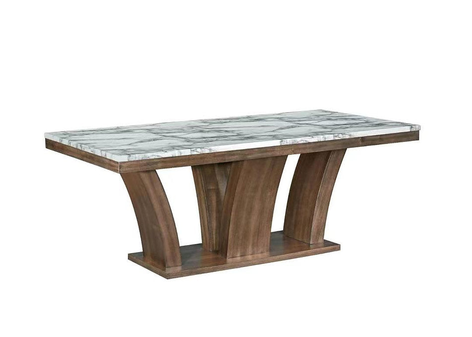 Rustic Brown 7-Piece Dining Set – Rubber Wood Table with Faux Marble Top-I1620