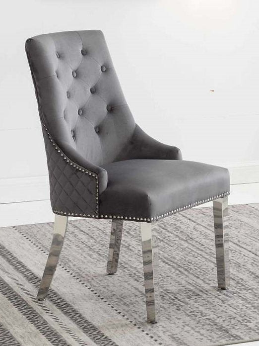 Set of 2 Velvet Dining Chairs with Chrome Lion Knocker-I1250