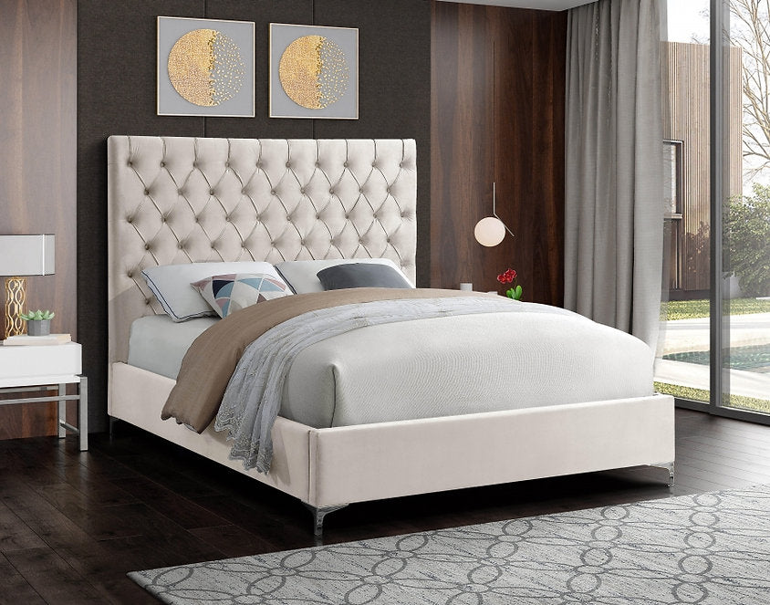 Velvet Fabric With Deep Button Tufting Bed-I5642