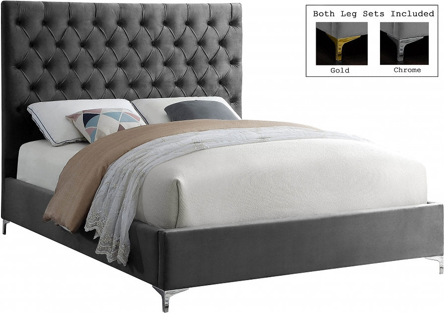 Velvet Fabric With Deep Button Tufting Bed-I5640