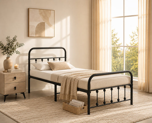 Black Steel Platform Bed Frame-I5252