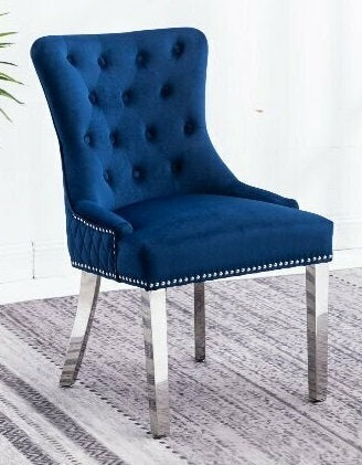 Set of 2 Velvet Dining Chairs with Chrome Lion Knocker-I1252