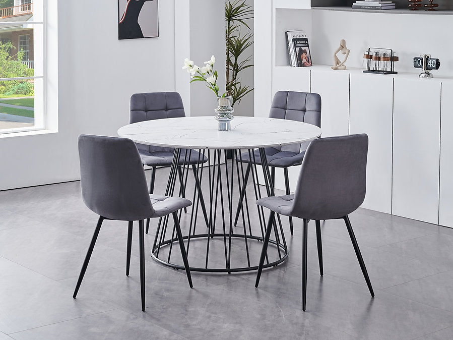 5-Piece Faux Marble Round Dining Set-I1590