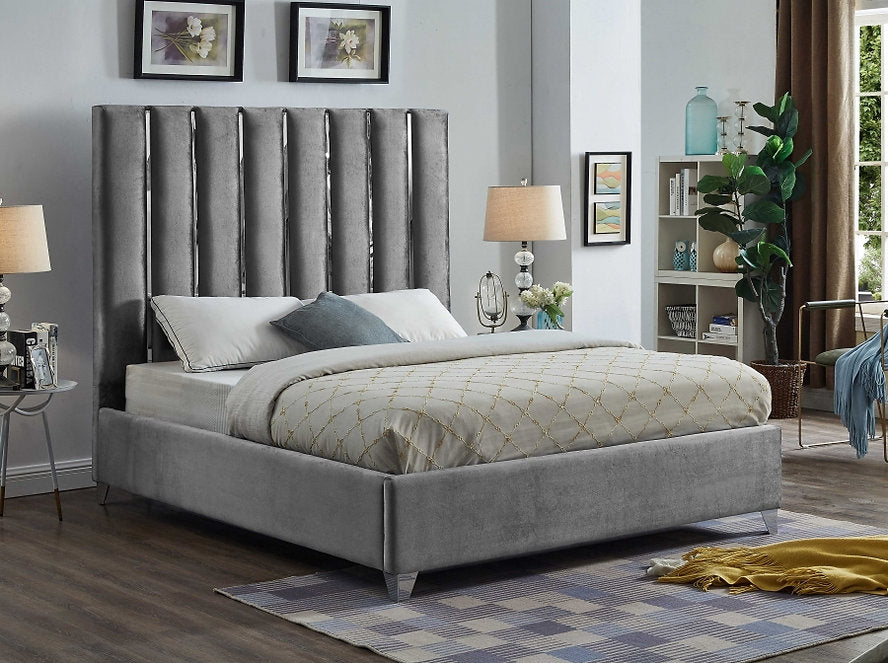 Modern Velvet Chrome Panel Bed-I5620