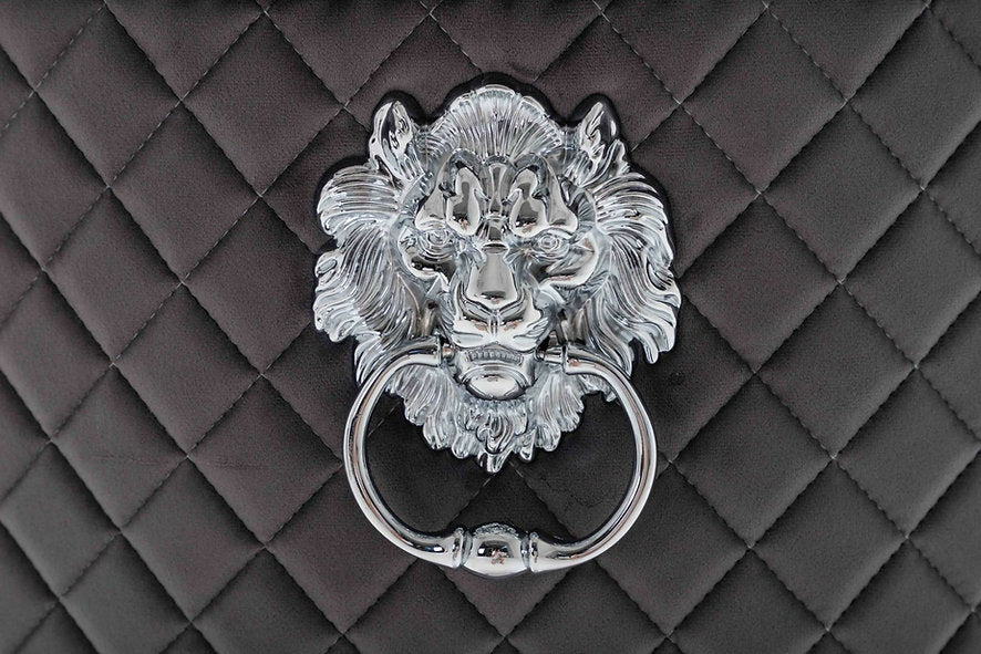 Set of 2 Velvet Dining Chairs with Chrome Lion Knocker-I1250