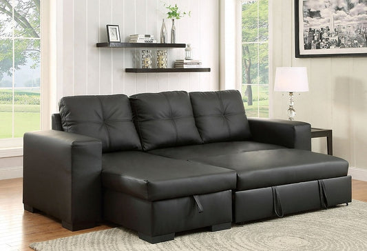 Modern Black PU Leather Sofa Bed Sectional with Storage – I9032