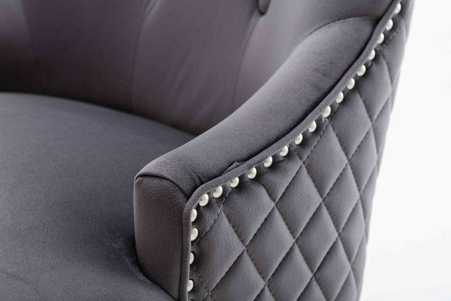 Set of 2 Velvet Dining Chairs with Chrome Lion Knocker-I1250