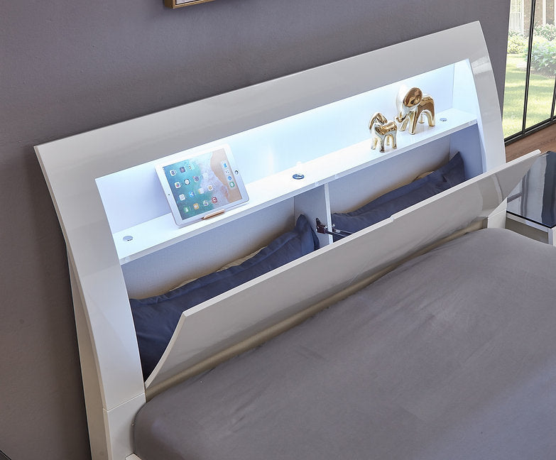 White High Gloss Storage Bed & Matching Case Goods